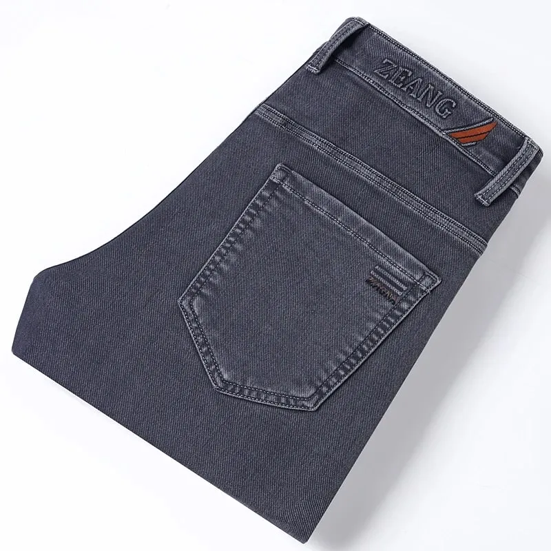 Classic Straight Men's Stretch Jeans Lyocell Cotton Comfortable Soft Casual Denim Pants Spring Business Work Gray Trousers — image 7