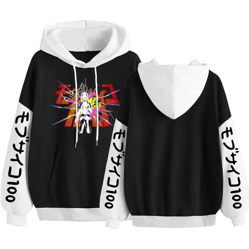 Anime Mob Psycho 100 Pulcsi Harajuku Shigeo Kageyama Punk Rajzfilm Pulóverek Férfi Női Ősz Tél Meleg Patchwork Pulóver — image 9
