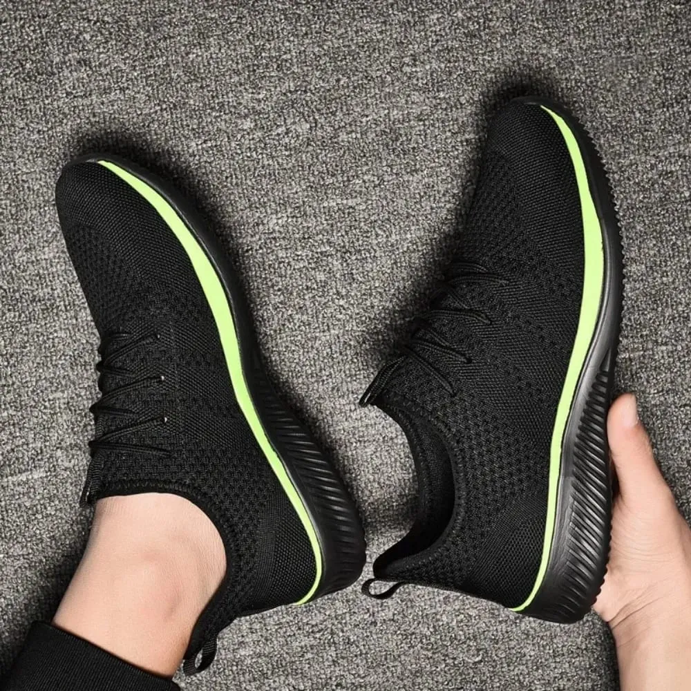 Men Casual Shoes Fashion Breathable Walking Mesh Flat Shoes Sneakers for Men Gym Vulcanized Shoes Black Sneakers — image 5