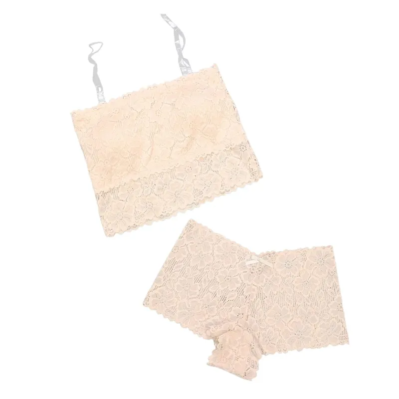 Women Wireless Hollow Out Backless Lace Bra Set Spaghetti Strap Elegant Lace Panties Soft Underwear Women Lingerie Set — image 7