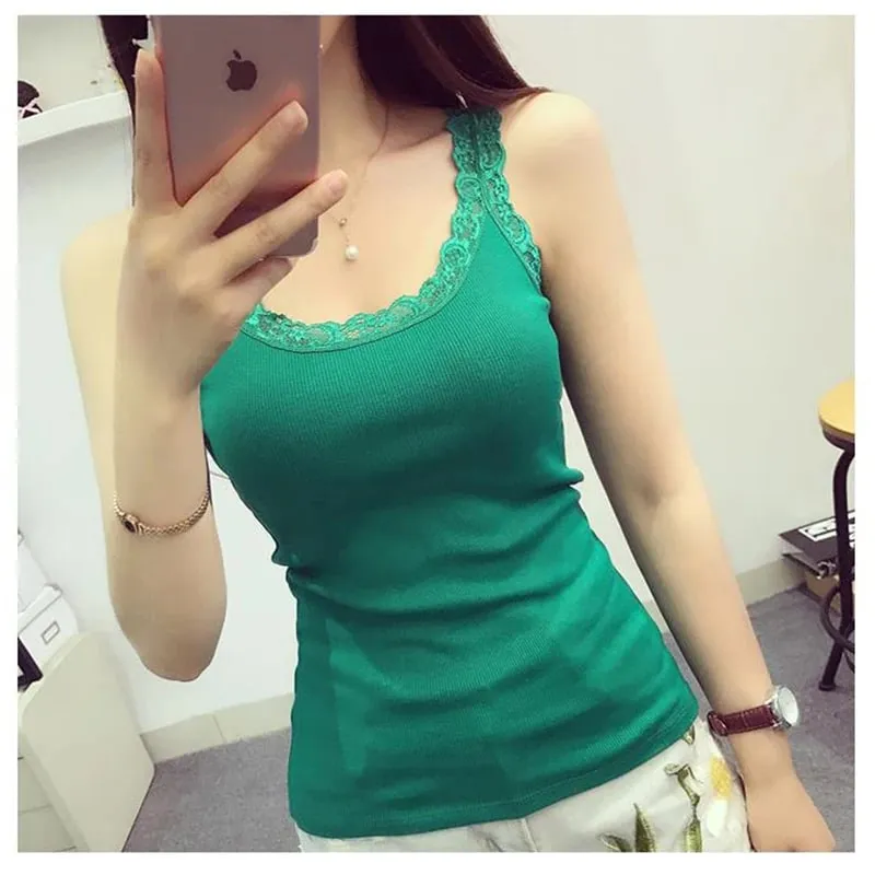 Summer Women Sleeveless Tanks Top Bodycon Temperament Sexy Lace Patchwork Tshirt Vest Tank Top Female Vest Tops Camis