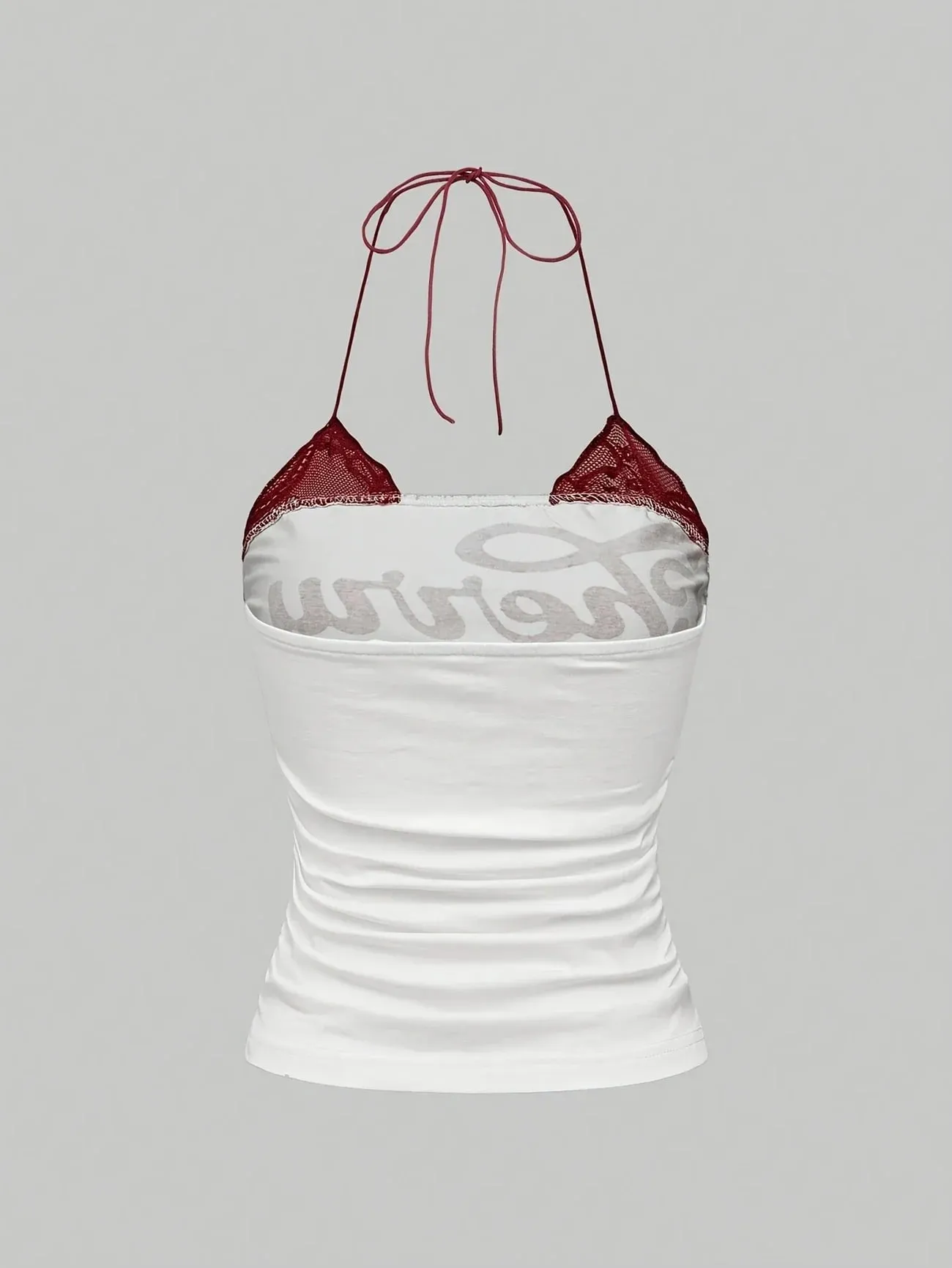 2 Pack Y2K Lace Halter Cami Top Women Cherry Vintage Print Ruched Slim Tie Back Sleeveless Streetwear Tank Camisole — image 3