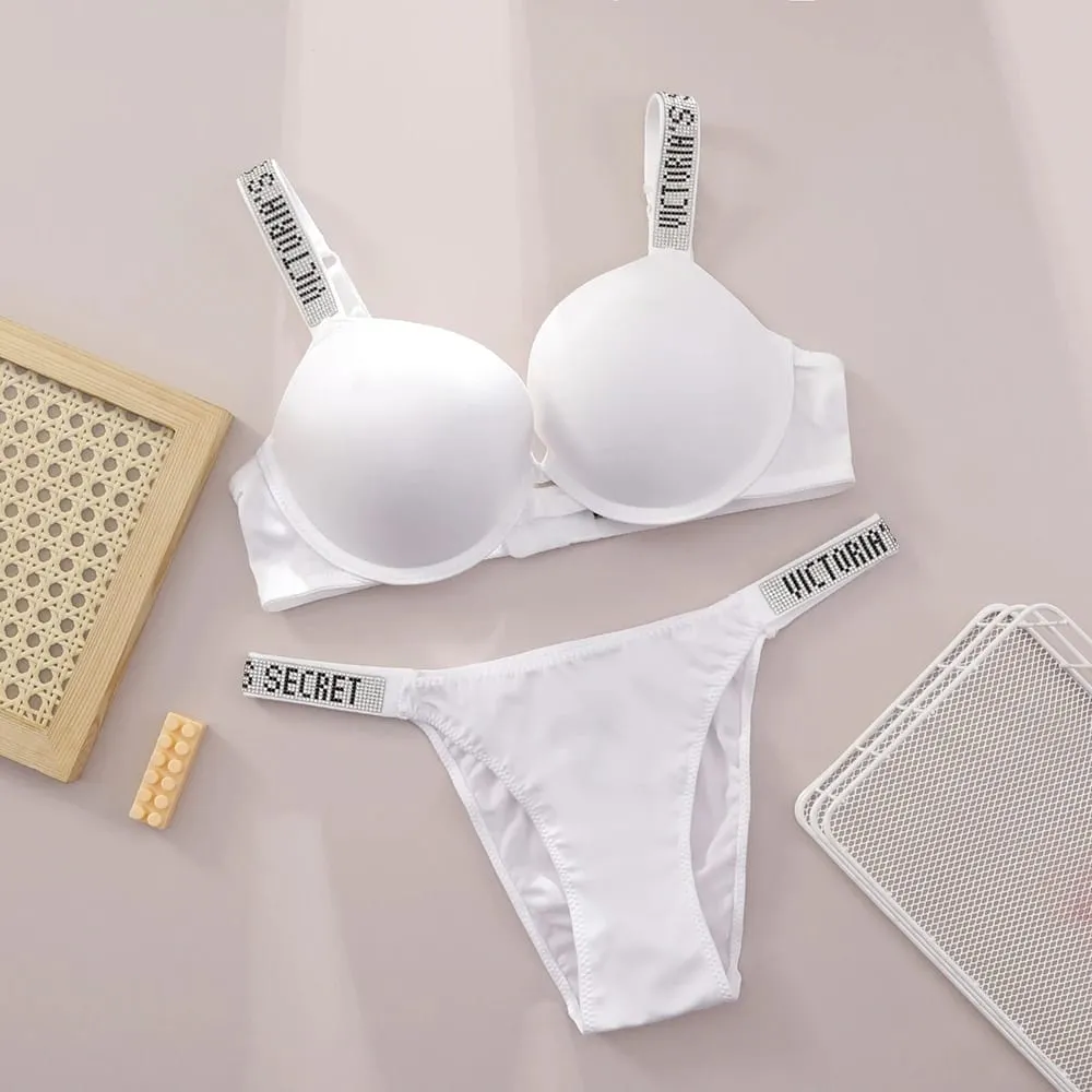Victoria Secret Sexy Women Underwear Very Sexy Logo Shine Strap Push Up Bra Shine Script Thong Panty Set Hot — image 2