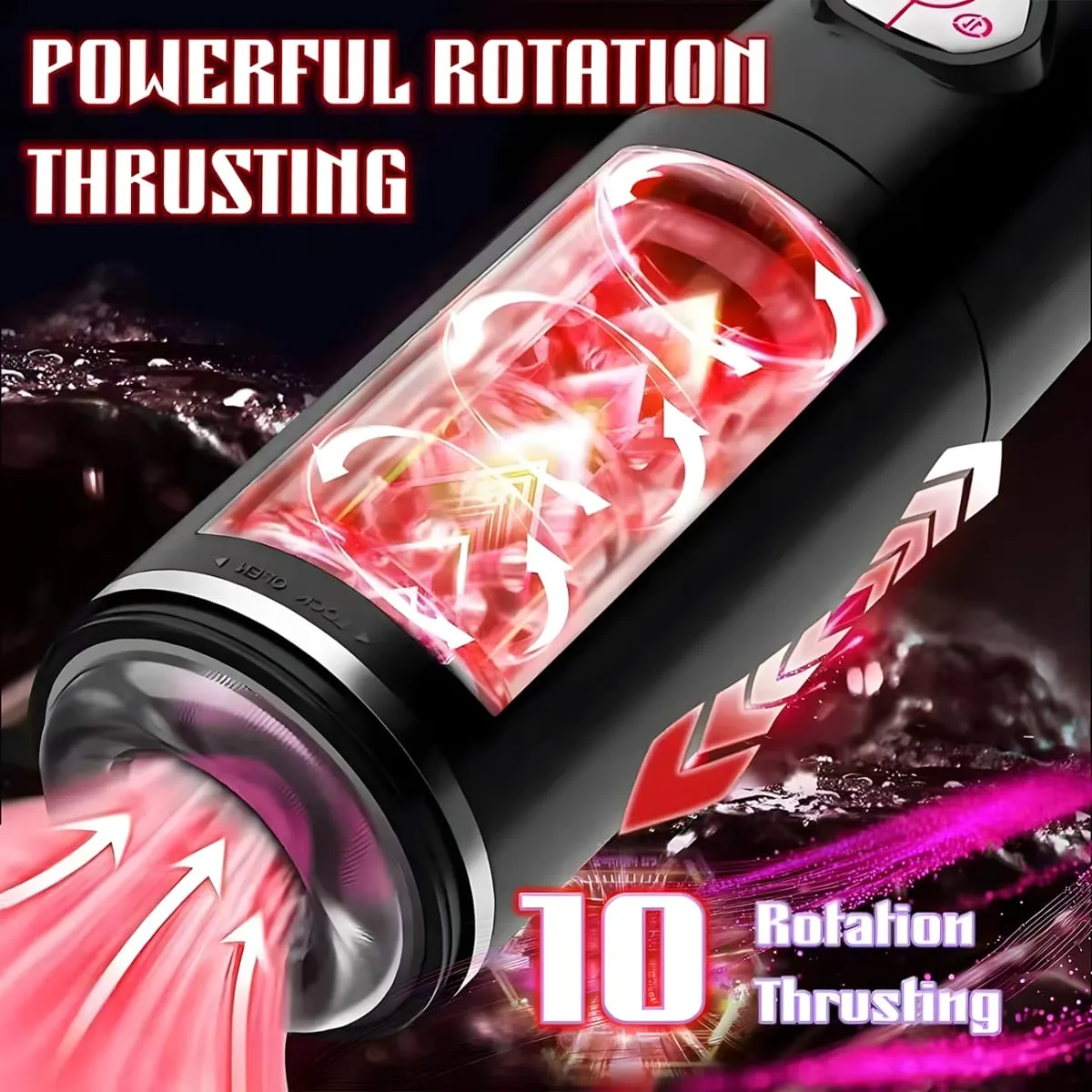 Automatic 10 Thrusting Rotating Modes & Colored Lights Masturbators Cup with Penis Stimulation Electric Male Sex Toys for Men