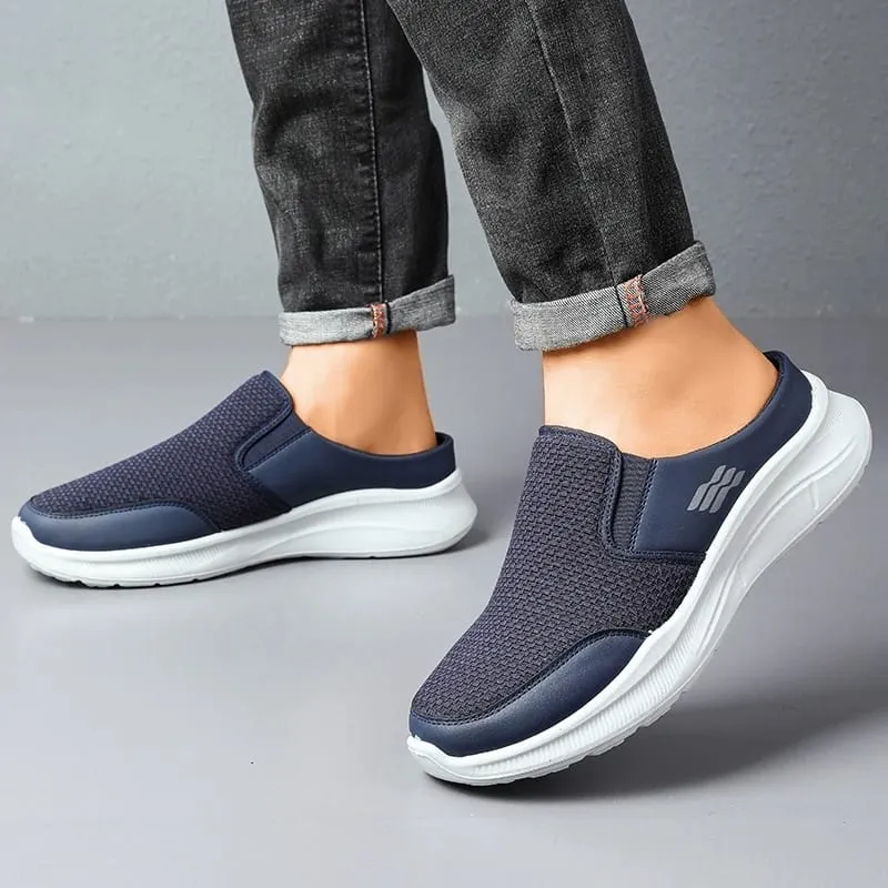 Pull-on Dual Wear Breathable Grid Knit Walking Mules Integrated Elastic Side Gore Panel Rib Segmented Full White Footwear — image 4