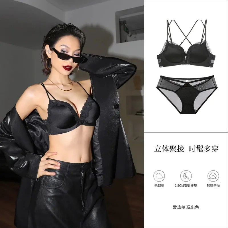 Victoria Style MOYISU Pink Leopard Wireless Bra Set Front Hook Design Push Up Bralette Sexy Back Lingerie To Boost Small Bust — image 13