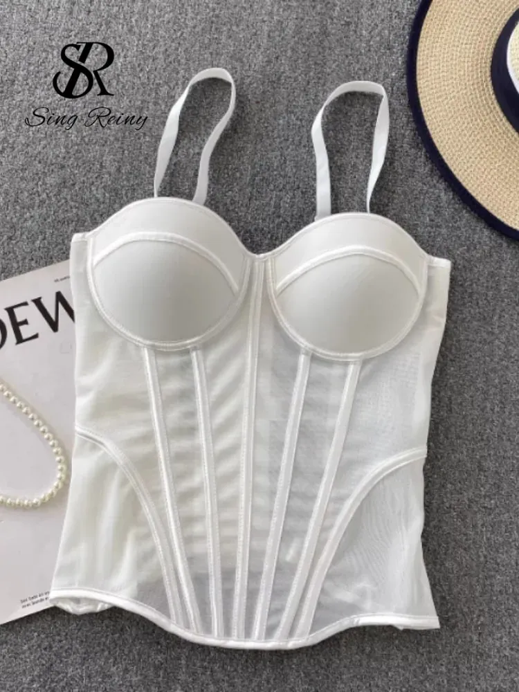 2026 Luxury Mesh Corset Camisole Women Strap Solid Lingerie Top Summer High Quality Tummy Control Sheer Party Tank Top — image 6