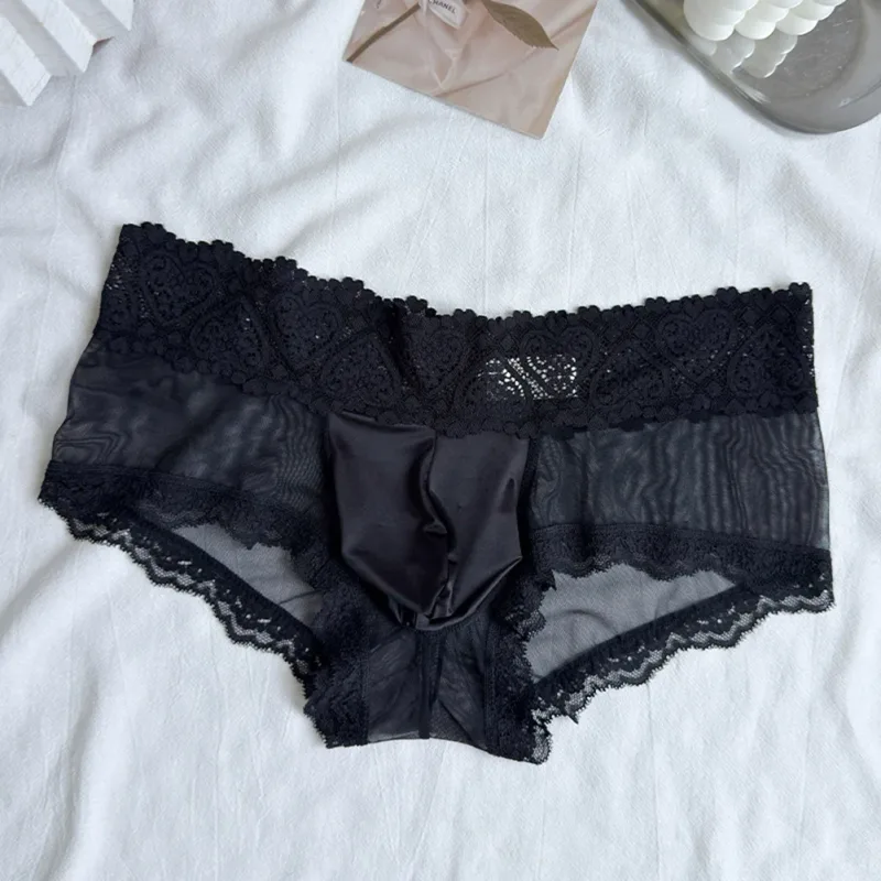 Panlalaking Ice Silk Lace Trim Manipis na Seamless Brief Makintab na 3D Pouch Magaan na Panloob na Panty Kumportable Araw-araw na Lingerie — image 9
