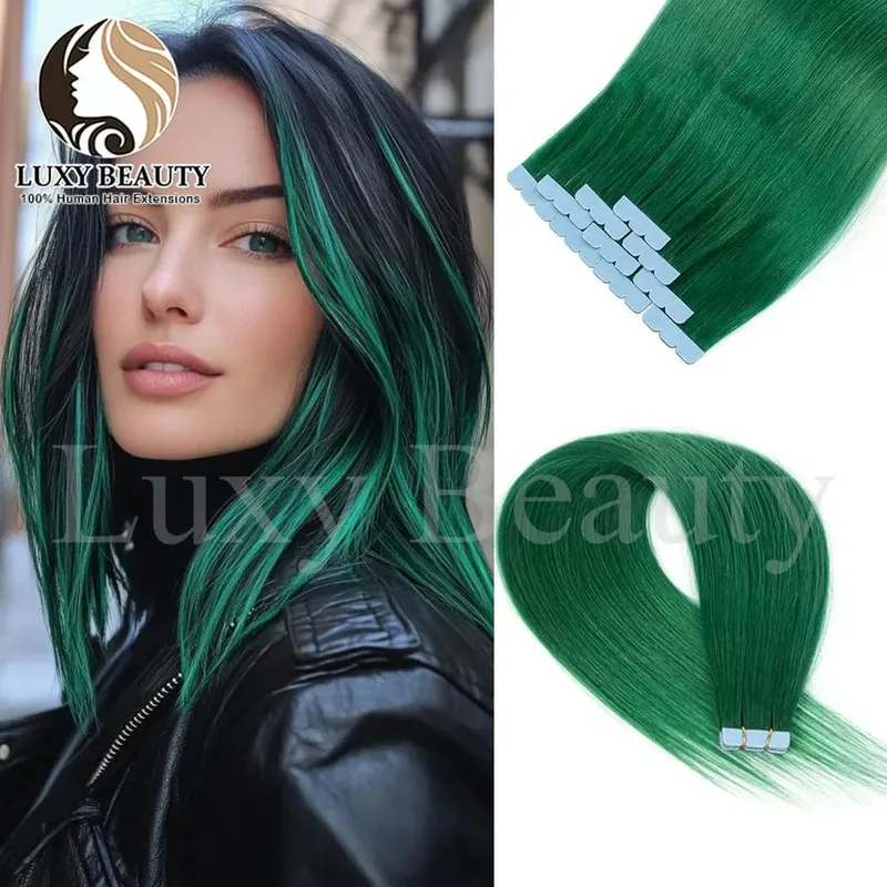 Colored Blue Mini Tape in Human Hair Extensions Invisible Seamless Tape in Hair 10pcs Pink Red Green Purple Blue Mini Tape Hair — image 13