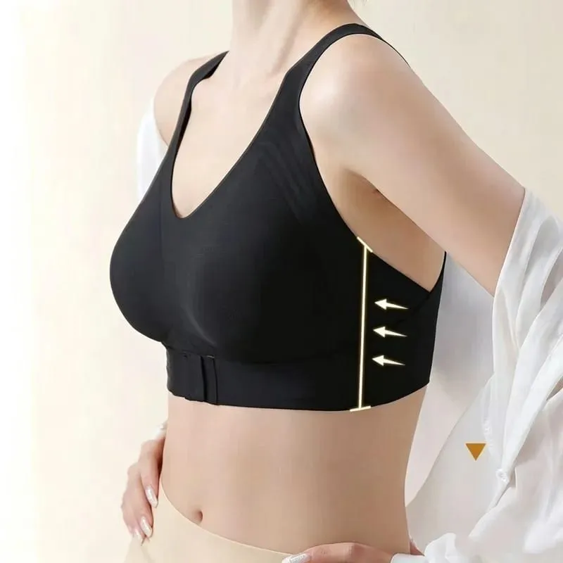 Women Front Closure Cross Back Wireless Posture Bras Seamless Full Coverage Support Push Up Bralettes Posture Corrector Bras — image 2