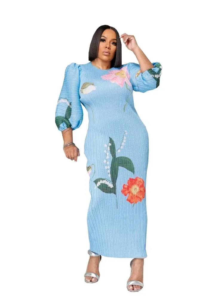 Wmstar Klänningar Dam Grossist Mode Dam Högklassig Lyktärm Plisserad Blomma Print Rundhalsad Maxiklänning Ny Sommar — image 6