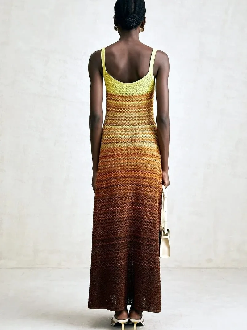 Marca de luxo design feminino elegante boho africano lantejoulas douradas maxi sem mangas festa à noite vestido férias malha senhora roupas — image 3
