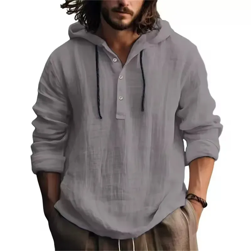 2024 Ny Casual Blus för män Bomull Linne Skjorta Lösa toppar Långärmad T-shirt Vår Höst Casual Herrskjortor — image 9
