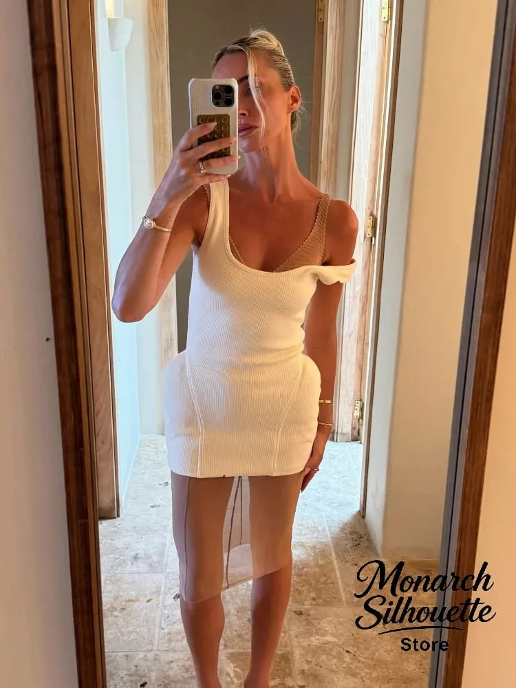 Sólido malha u pescoço malha mini vestido feminino chique sem mangas com nervuras tanque minimalista magro vestidos curtos senhora clube 2026 vestido de chegada — image 2