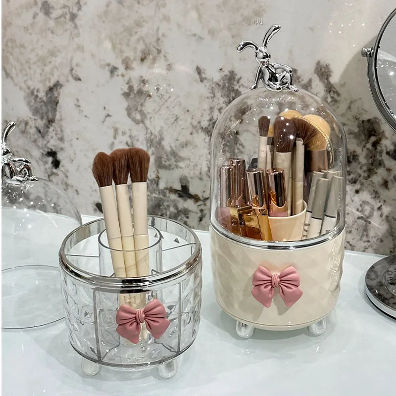 360° Rotating Makeup Brushes Organizer Clear Plastic Dustproof Cosmetic Tools Storage Box for Organizer Lipstick Makeup Brushes — image 5