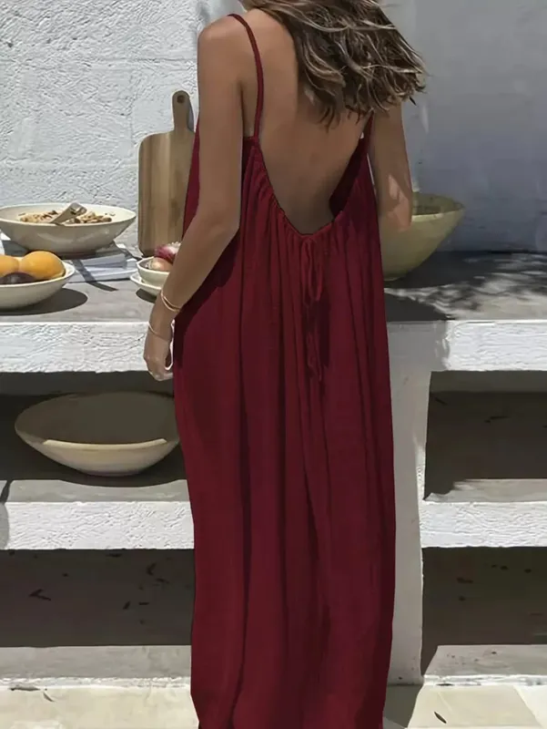 Backless Cami Dresses Open Back Lounge Dress Spaghetti Strap Sleeveless House Dress Long Sundress Holiday Beach Wear — image 9