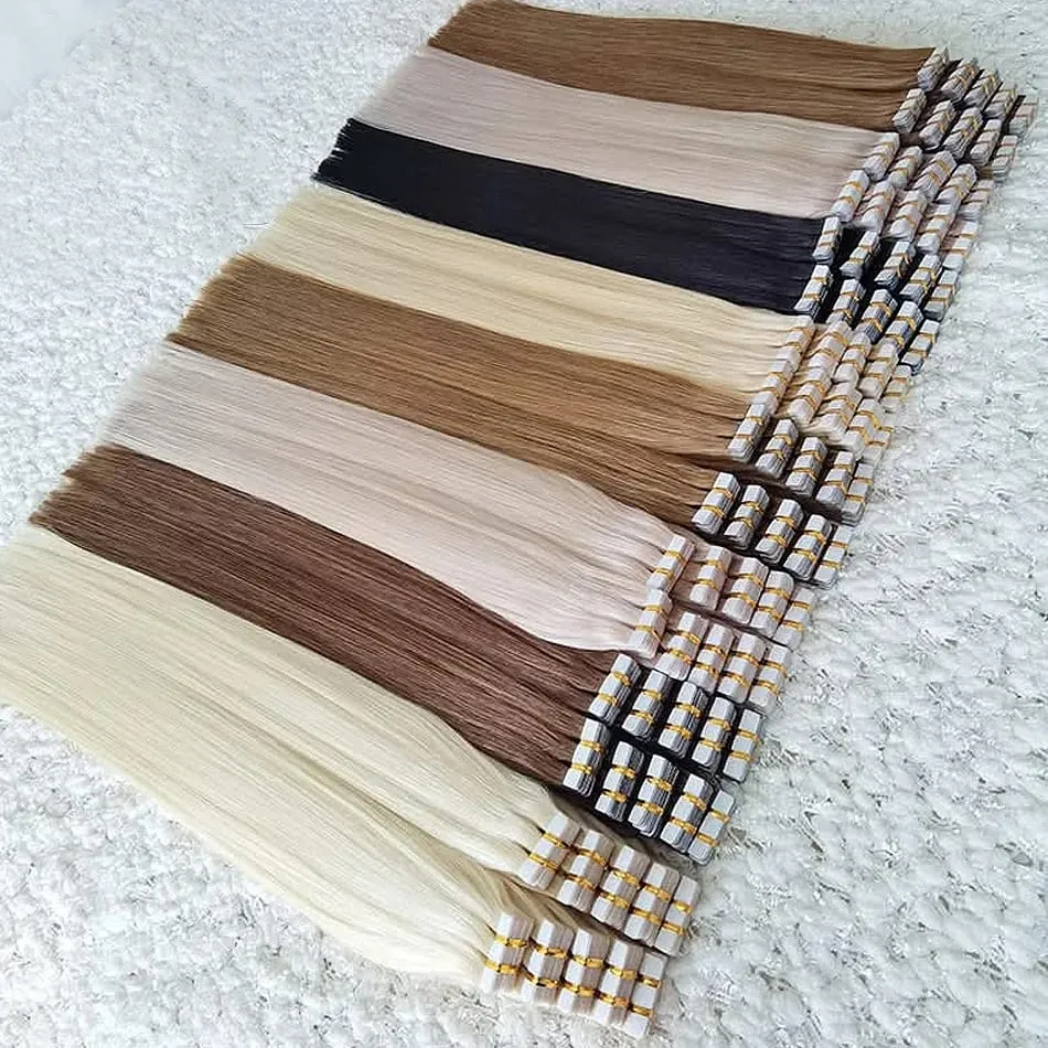 Full Shine Tape In 100% Remy Human Hair Straight Double Sided Blonde Comfortable Silky Natural Tape Ins For Women — image 3