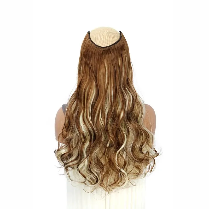 20Inch Synthetic Long Wavy Curly 4 Clip In Hair Extensions Heat Resistant Hairpiece Black One Piece Fake Hair For Women