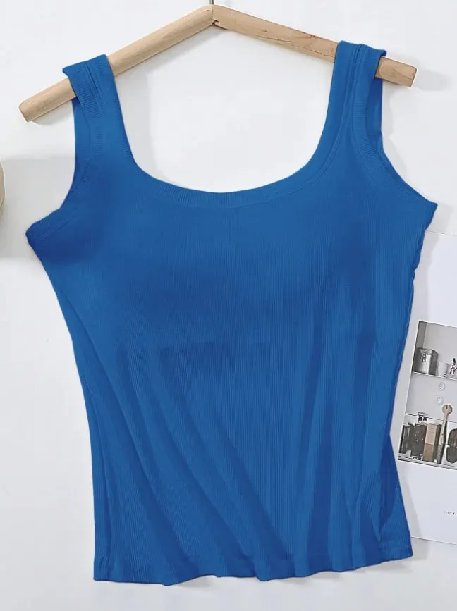 2026 Summer Women's Western-style One-piece Built-in Bra Ribbed Square Neck Slimming Versatile Outerwear Base Layer Tank — image 3