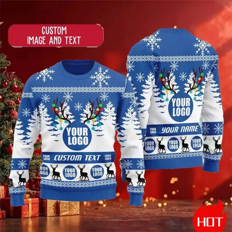 Custom Logo 3D Printed Sweatshirt Menwomen Ugly Christmas Sweater Diy Personalized Design Custom Image Pullovers Unisex Tops — image 9