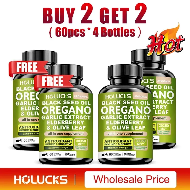 10 in One Oregano Oil Supplement Capsules Black Seed Oil Garlic Extract Elderberry - Immune & Digestive Support - 120 Pills