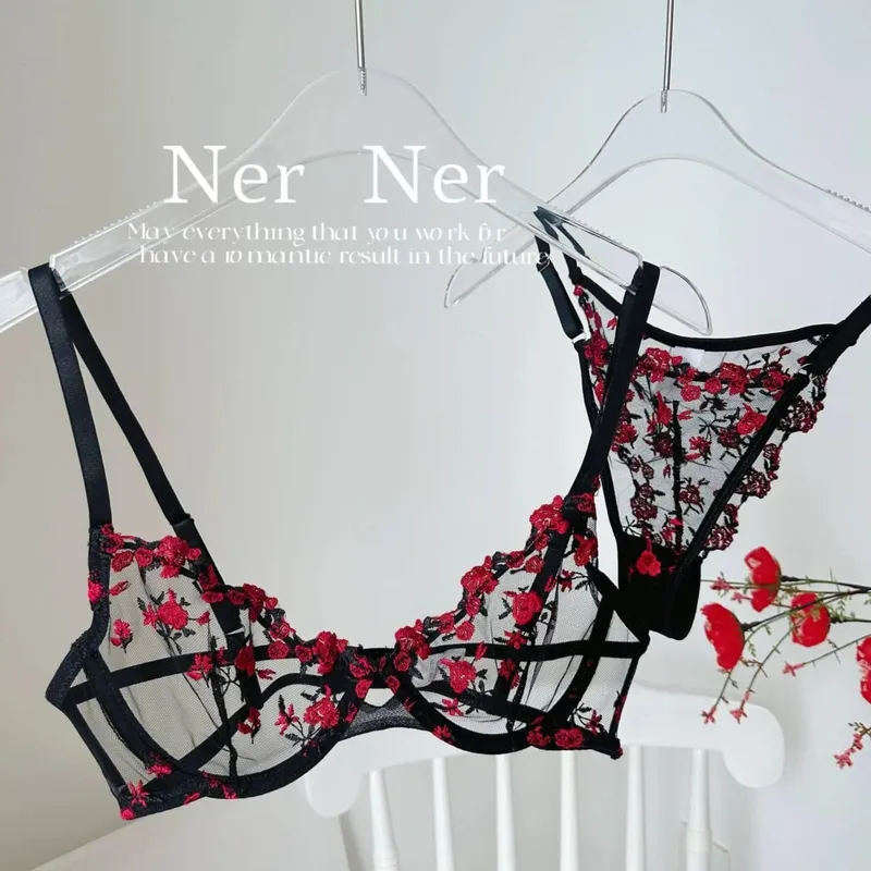 French Floral Bra Set Women | Sweet Sexy Sheer Mesh Lace Transparent Underwear Set | Practical & Feminine MOYISU Sexy Panty Set — image 11
