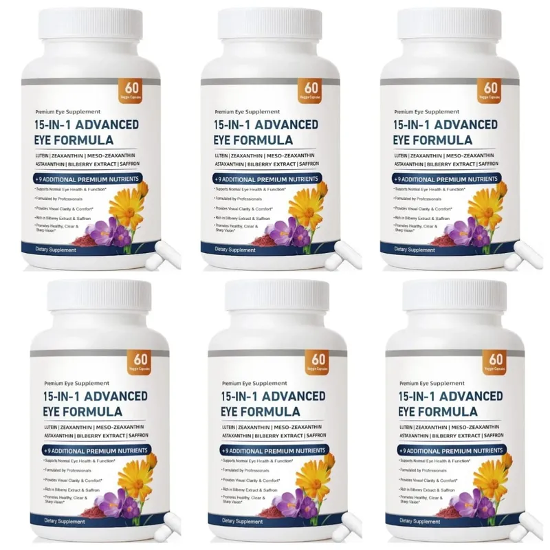 Fórmula avançada para os olhos 15 em 1, luteína, zeaxantina, extrato de mirtilo, vitamina C e E, apoia a saúde ocular, 60 cápsulas vegetais para adultos — image 12