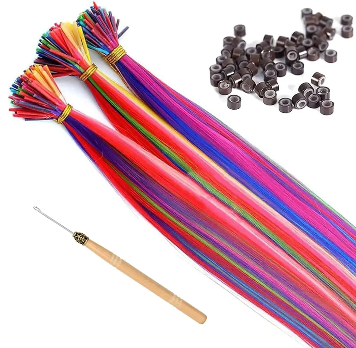 50 Pcs Hair Feathers with Hair Extension Tools Long Straight Synthetic Hair Feather Extensions Kit with Beads for Women Girls — image 5