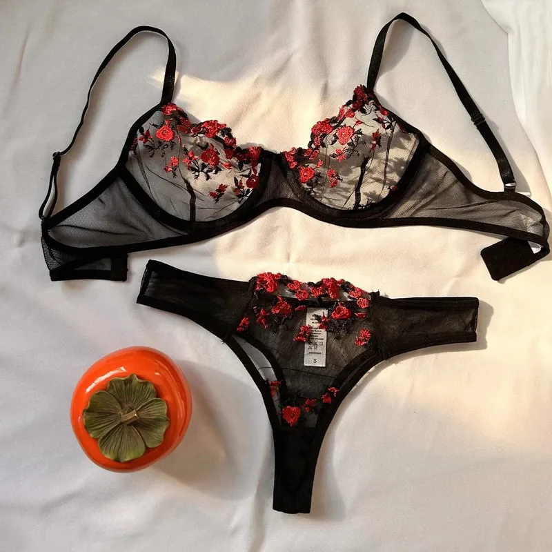 Purple Fancy Lingerie Set Women Embroidered Flower Bra and Panty Underwear Female Outfits — image 17