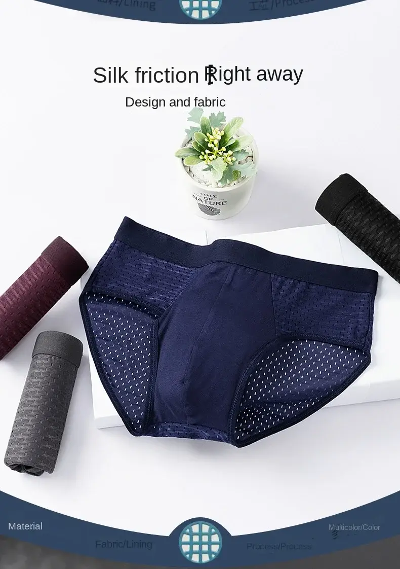 Homens sólidos verão roupa interior de seda gelo boxershorts cuecas respiráveis roupa interior de fibra de carbono de bambu anti-bacteriano oco calcinha — image 2
