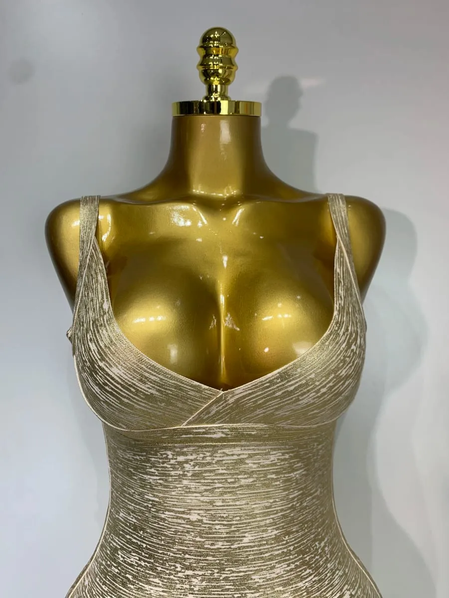 High Quality Celebrity Elegant Gold Bodycon Bandage Dress Women Sexy Nightclub Evening Party Luxury Birthday Dress Vestidos — image 5