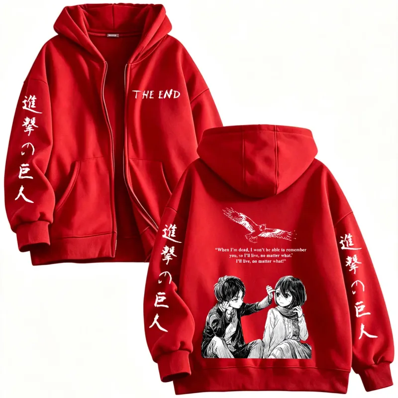 Anime Attack on Titan Mikasa Ackerman Eren Jaeger Zipper Hoodies Men Clothing Long Sleeves Zip Up Hooded Sweatshirt Jackets Coat — image 6