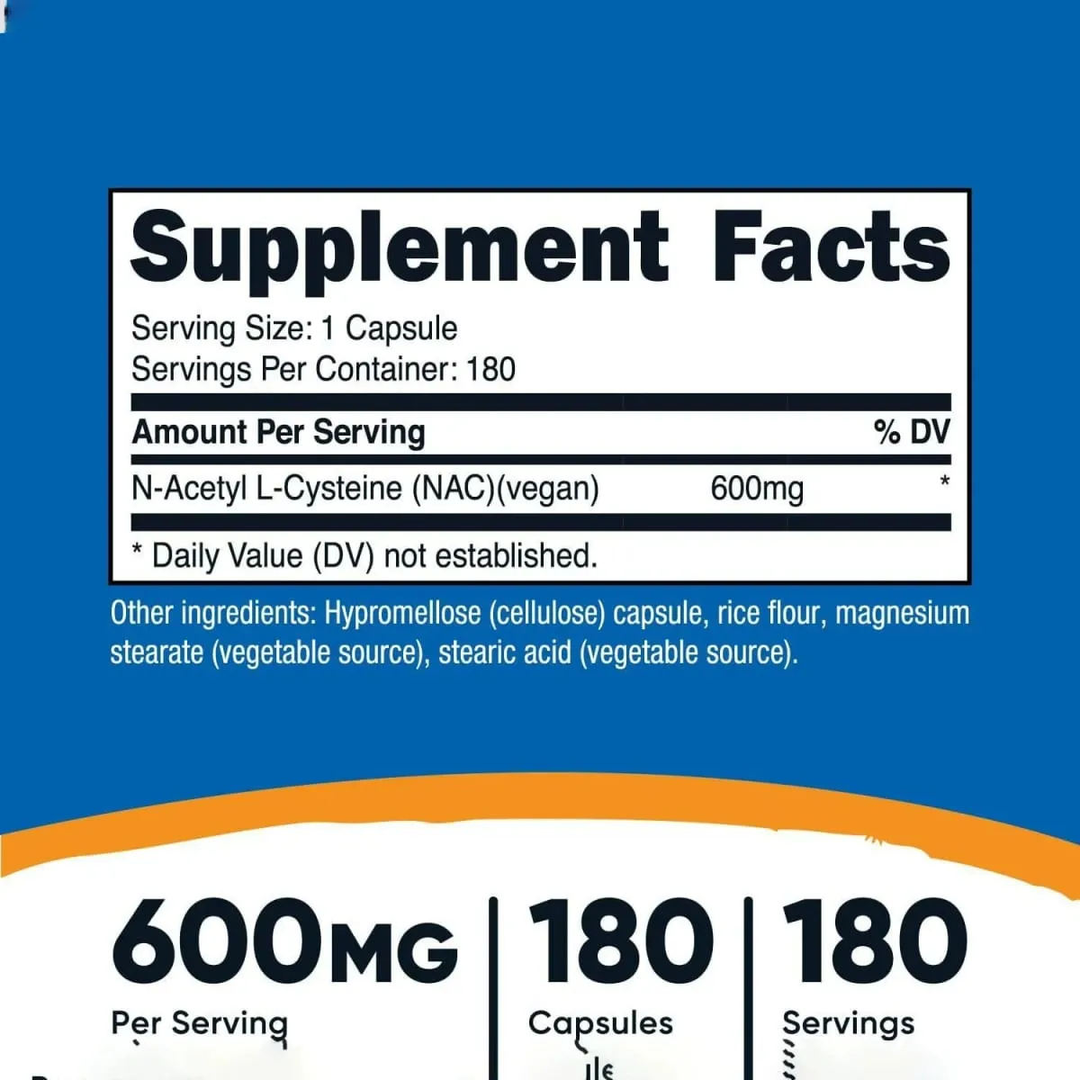 Nutricost N-Acetyl L-Cysteine (NAC) 600mg NAC + Glutathione Supplement To Support Skin Health - Antioxidant Supplement 180 Caps — image 3