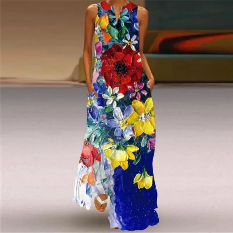 Women Dresses 2026 New summer wear sleeveless long dress V-neck printed emerald flower dress women's clothing vestidoes — image 17