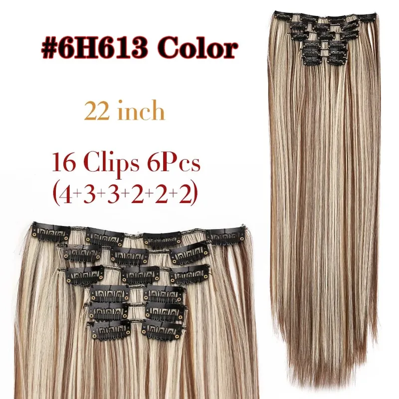 Black Clip In Extensions Straight 22" Long Synthetic Thick Clips On Hair Piece For Women 6Pcs/Set Curly Full Head Weddings Daily — image 19