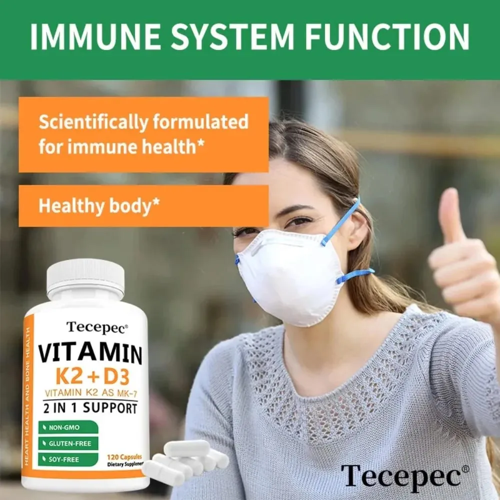 Vitamin D3 + K2 Softgels 2-in-1 Complex Bone Teeth & Immune Health Support Immune System Booster