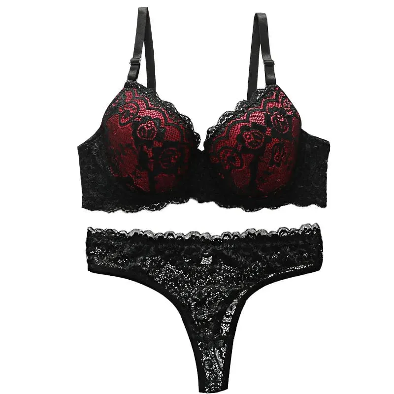 Women's Red and Black Lace Bra and Panty Set Push Up Underwire Lingerie 2026 — image 5