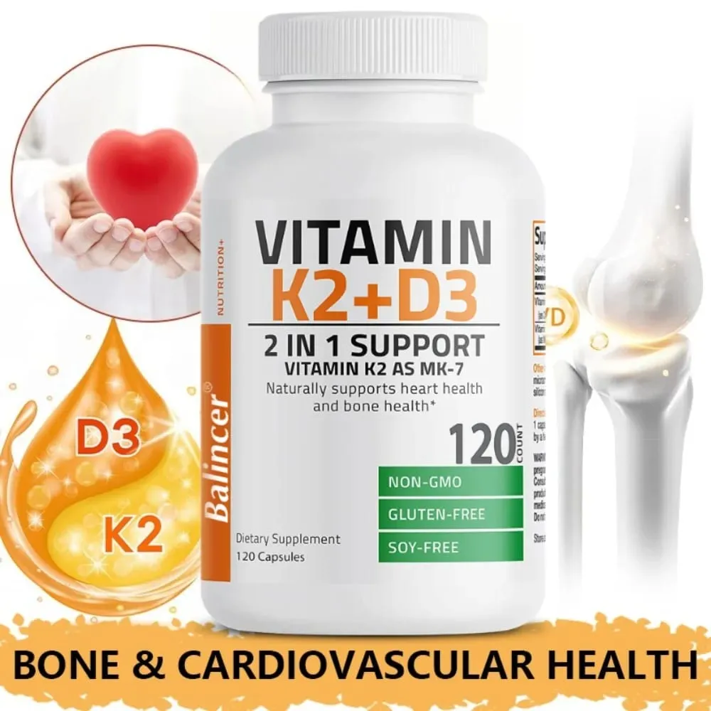 D3+K2 Vitamin D3 5000IU and 90 Mcg Vitamin K2 (MK-7) Vegan Capsules for Bone Density teeth skin heart Health and Immunity — image 2