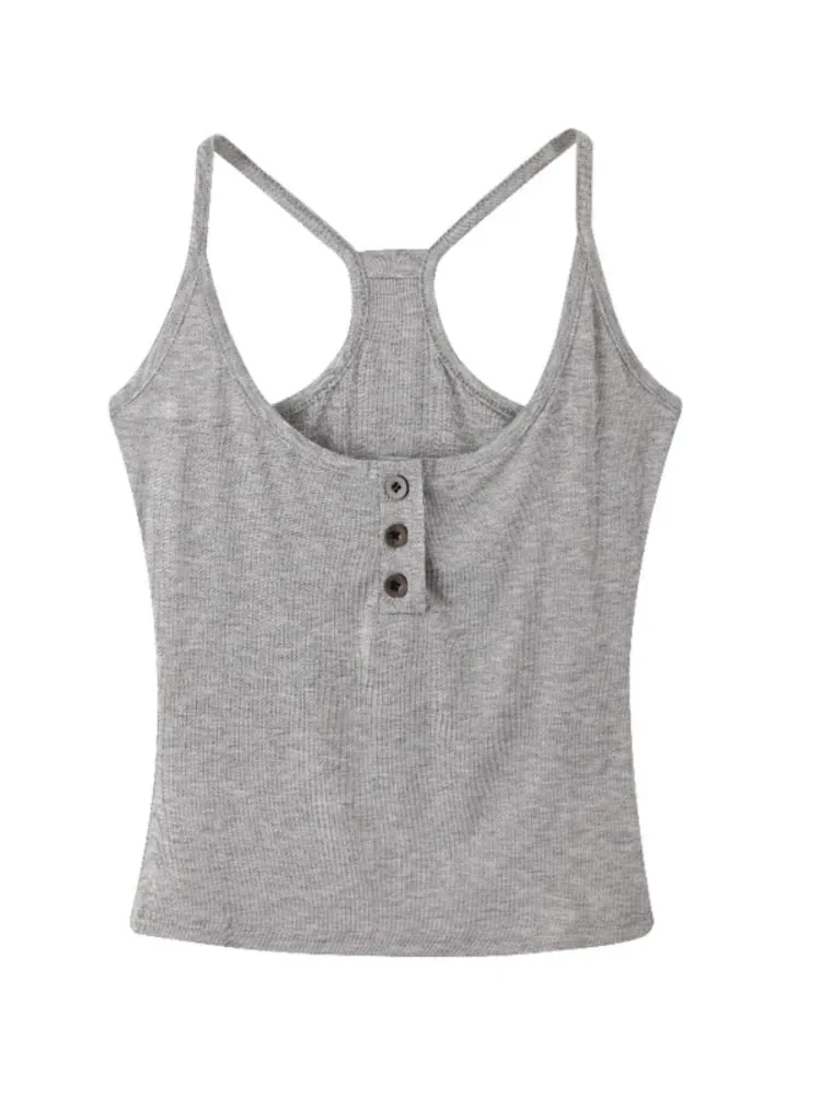 Korean Stylish Design U-Neck Button Sleeveless Camis 2026 Summer Y2K Hot Girl Layering Tank Top Solid Color Versatile Crop Top — image 6