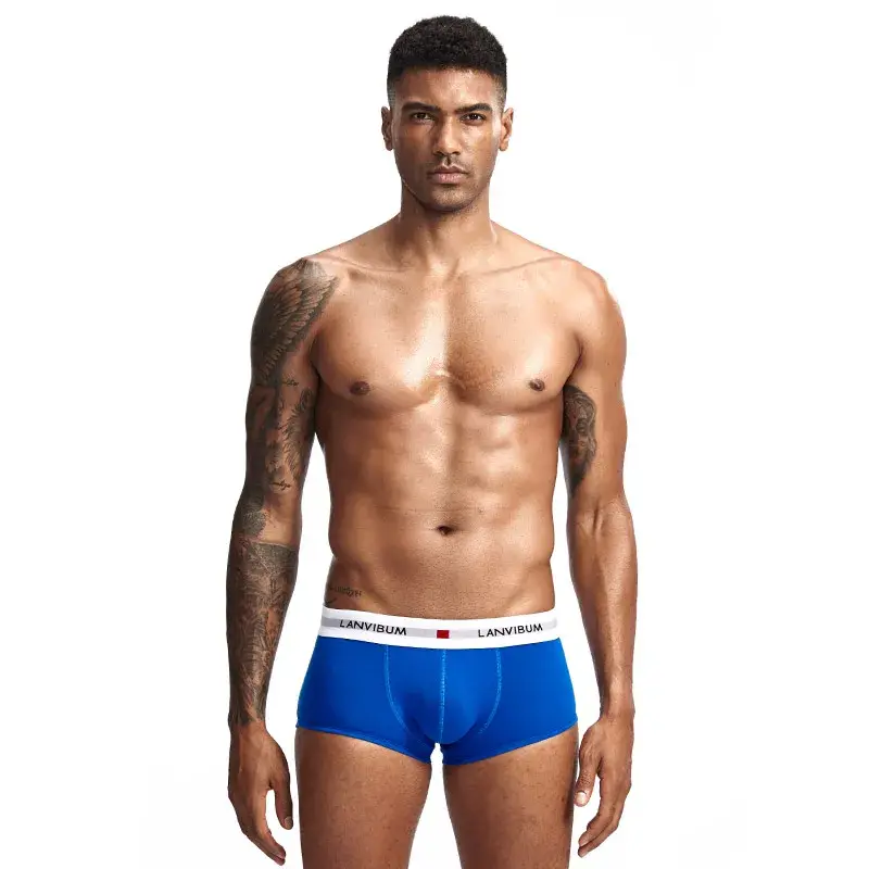 Roupa íntima masculina jovem em U levantada cintura baixa algodão quadrilátero calças cor sólida shorts masculinos grandes — image 6