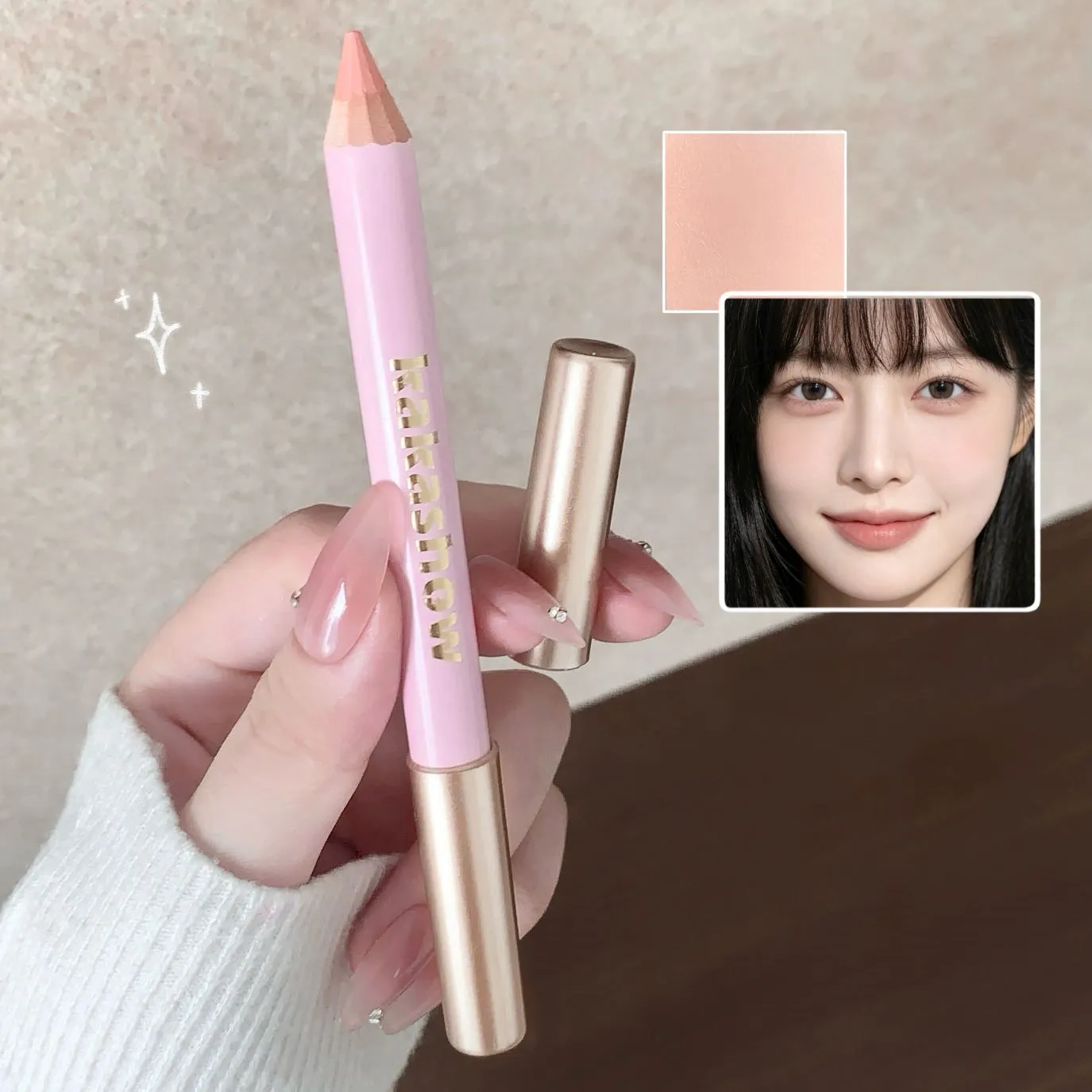 Crayon de ver à soie couché à Double extrémité, surligneur, stylo de maquillage mat naturel éclaircissant, bâton d'ombre à paupières rose abricot, cosmétiques pour les yeux — image 4