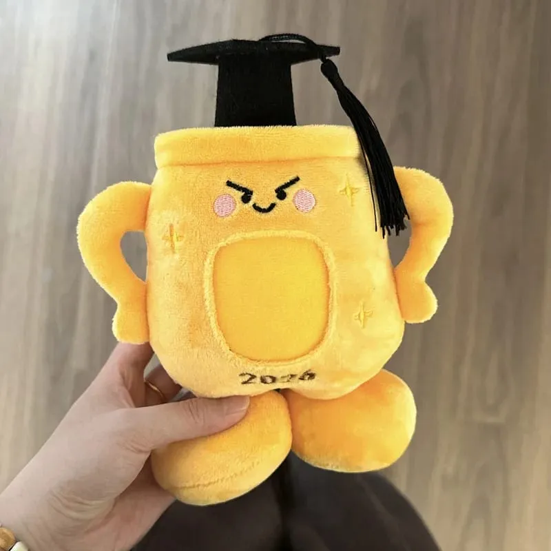 20cm Yellow Trophy Graduation Plush Toy Stuffed Showing a Photo University College Doctor Bachelor Souvenir Present — image 4