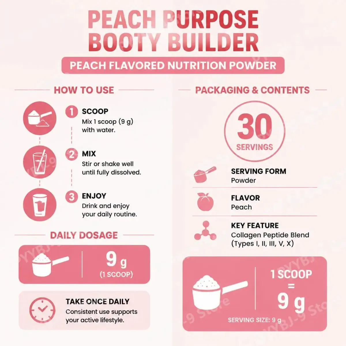 Peach Purpose Collagen Powder Skin Elasticity & Workout Recovery Support for Active Fitness and Strength Routines 30 Servings