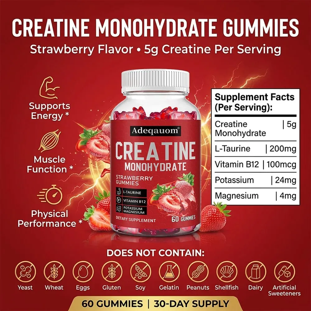 Creatine Monohydrate Gummies 5g for Men & Women To Support Muscle Strength Recovery Cognitive Health & Memory — image 4