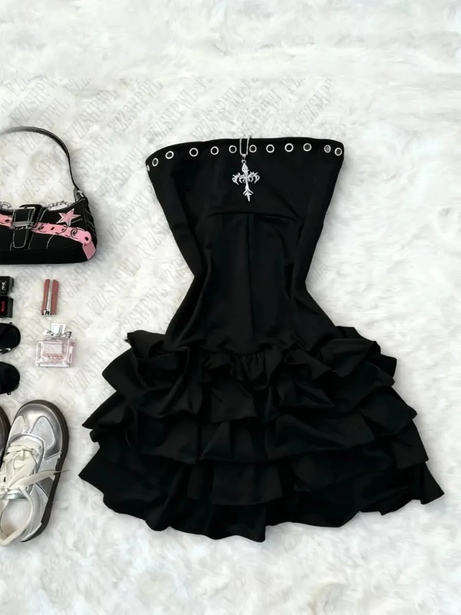 Korean Daily Daily Female Clothing Aesthetic Y2K Punk Woman Soft Harajuku Gothic Dress Sundress Slim Subculture Sleeveless Frock — image 3