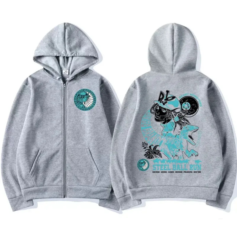Anime Jojo Bizarre Adventure Zipper Hoodies STEEL BALL RUN Diego Brando Manga Zip Up Sweatshirts Men's Fashion Casual Pullovers