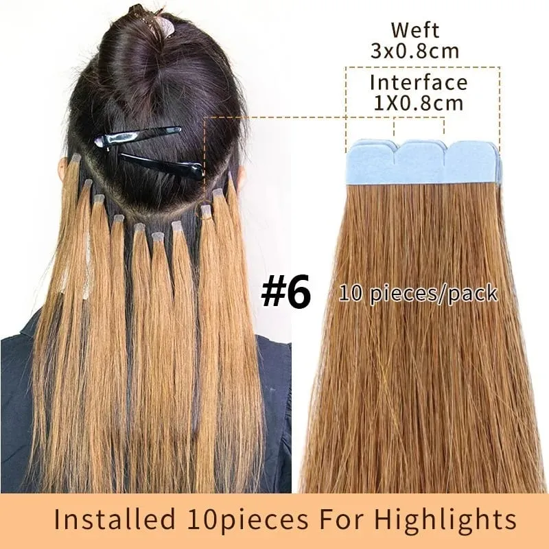 Mini Tape In Human Hair Extensions Skin Weft Machine Remy Natural Tape In Extensions 10pcs For Side Hair Tape On 12-24 Inch