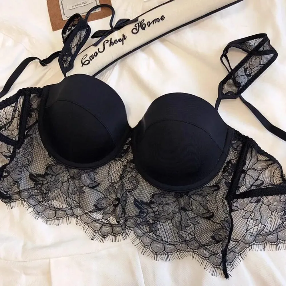 セクシーな Summer Thin Cup Lace Lingerie Set Soft Underwire Deep U‑Back Push‑Up Bra Matching Underwear Breathable Daily Intimates — image 6