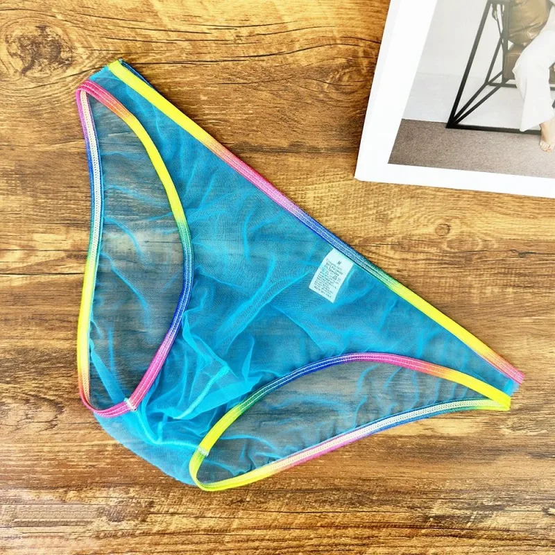Färgglada Låg midja U konvexa underkläder Herr Sexiga Gauze-trosor Ultratunna Sheer Mesh Transparenta Kalsonger — image 11