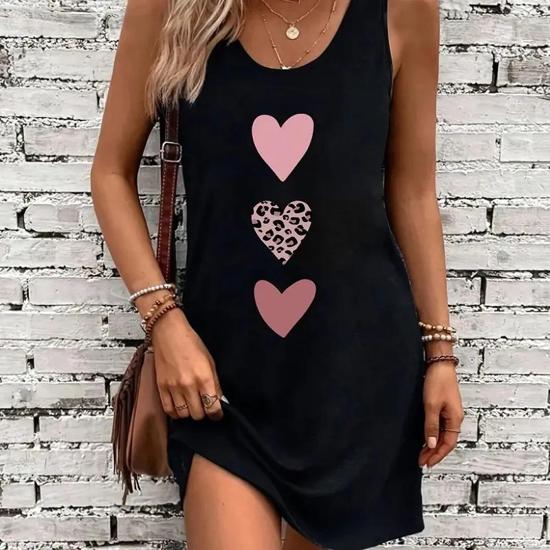 Mulheres verão sem mangas vestido regata sexy feminino verão solto sem mangas curto mini vestido com impressão preta — image 9